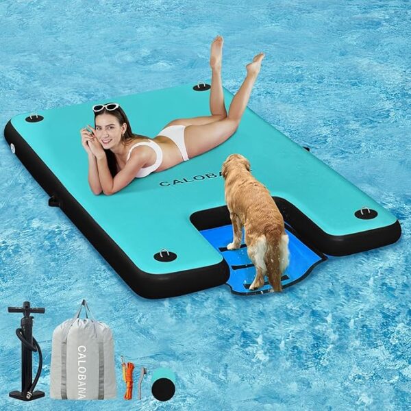 Inflatable Dock Platform, Lake Floats with Boat Ramp Floating Island Raft for Adults Swimming Pool Sea Dock