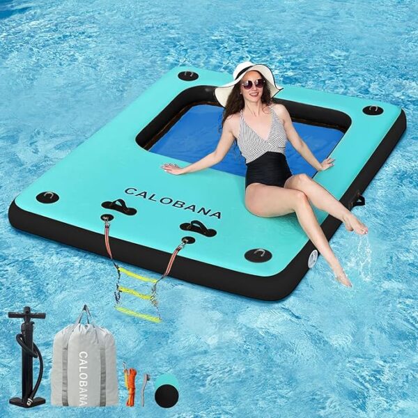 Inflatable Floating Dock, Lake Floats for Adults Floating Raft Water Platform with Detachable Ladder for Lake