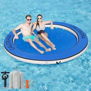Inflatable Floating Dock Platform, Multi-People Round Water Hammock lsland Raft Tanning Float with Carrying Bag for Pool Lake Beach Party